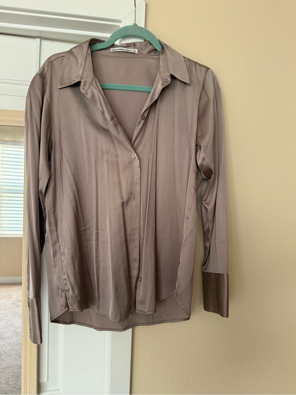 Abercrombie & Fitch Taupe Satin Button-Down Shirt